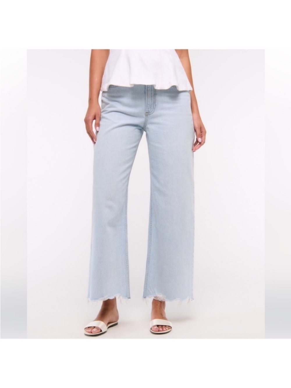 Abercrombie & Fitch Pale Blue Frayed Hem Wide Leg Jeans